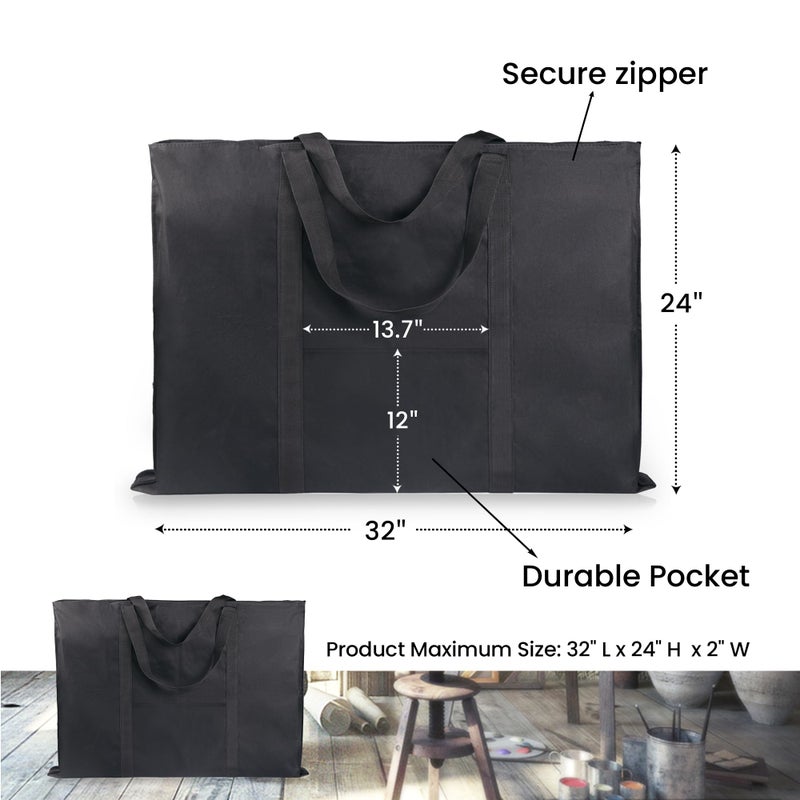 JJRING Dacron Light Weight Art Portfolio Bag, 24'' x 32'' for 23'' x 31'', Black Carrying Storage Case for Poster, Sketching, and Drawing - Image 2